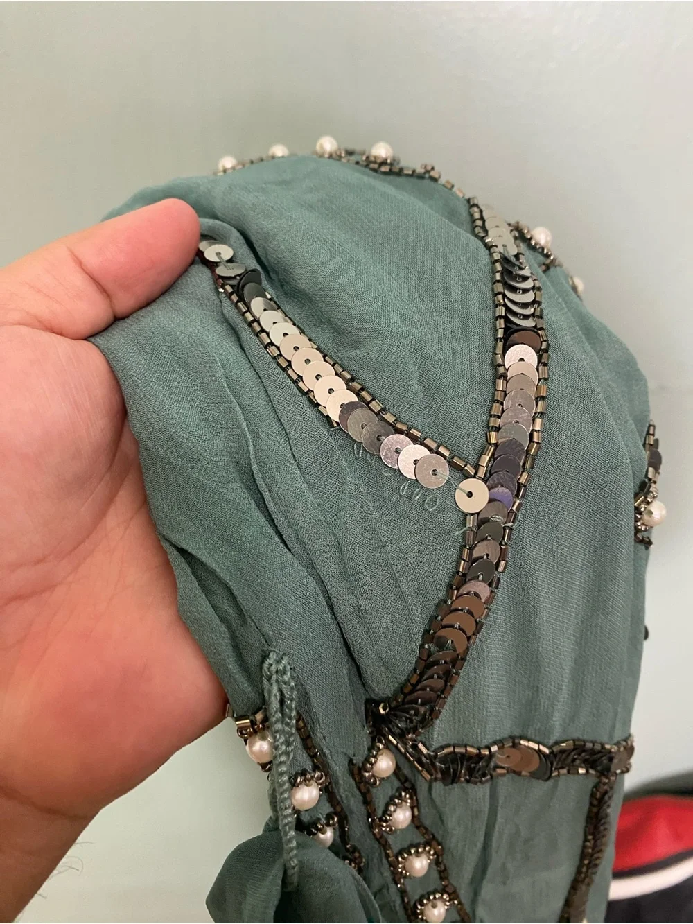 Free People Jens Pirate Booty Space Odyssey Kaftan Green Embellished Beaded XS/S